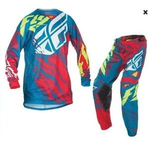Fly Racing Youth Kinetic Relapse Pants Shirt Set MX ATV BMX Teal/Red 24 Limited